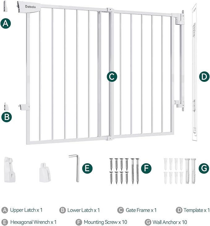 Babelio 29.7-46.5" No Bottom Bar Baby/Dog Gate for Stairs, House and Doorways, Auto Close Safety Pet Gates with Large Walk Thru Door, Hardware Mount