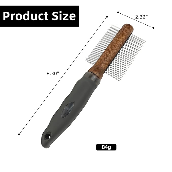 HOP 2-in-1 Dog Dematting&Deshedding Comb with Wooden Handle Double-Sided Fine&Wide Tooth Dematting Comb Pet Flea Comb for Dogs and Cats Gentle Remove Loose Hair Tangles Dirt Fleas