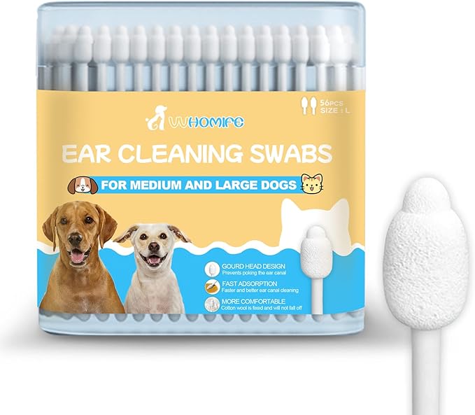 Dog Ear Cleaning Swabs 56pcs – Gourd-Shaped Cotton Tips for Dogs' Ears, Gentle Ear Cleaning Sticks for Oily-Eared Breeds, Pet Grooming, Bathroom or Travel Use