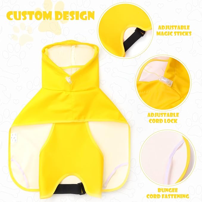 Dog Raincoat for Medium Dogs, Dog Rain Jacket with Clear Hooded, Waterproof Dog Rain Coat with Adjustable Belly Strap, Dogs Safety Vest for Outdoor Adventures Walking(Yellow,M)