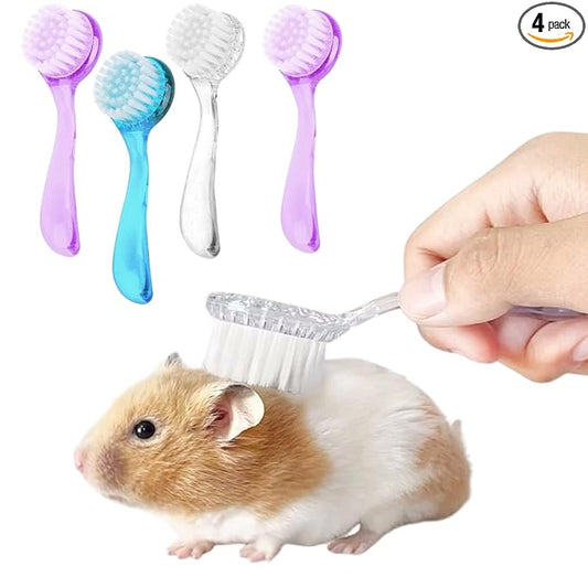 4 Pack Hamster Brush - Small Animal Bath Brush with Lid Soft Cleansing Brush Massage Combs for Hedgehog Guinea Pig Rabbit Chinchilla Ferret Small Animal Grooming Tool Cleaning Supplies-Random Color