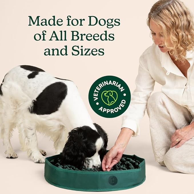 Reggie Snuffle Mat for Dogs, for Calming Support, Reducing Speed Eating, and Mental Stimulation, Durable & Easy to Clean Sniff Mat for Dogs, 20" Large Diameter, Dog Enrichment Toys, Hunter Green