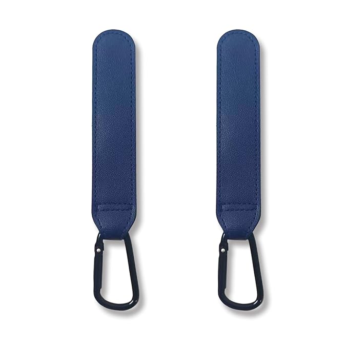 Stroller Hooks, 2 Pack Stroller Clips with Self-Locking Buckle, Hook and Loop Strap for Baby Stroller, Shopping Cart (Deep Blue)