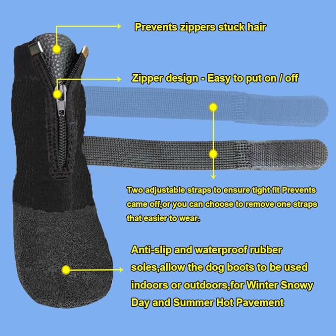 VALFRID Waterproof Grip Dog Shoes,Anti-Slip Dog Socks Boots,Zipper Dogs Booties Paw Protectors for Hardwood Floor,Indoor and Outdoor for Small Medium Large Dogs Black