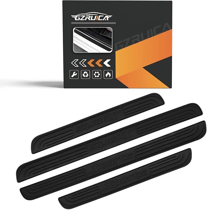 Door Sill Plate Protectors for Car - Universal Door Entry Guards Sill Scuff Cover Panel Step Protector, Welcome Pedal Protector Cover, Sports Pattern, Full Black Base, 4pcs/Set