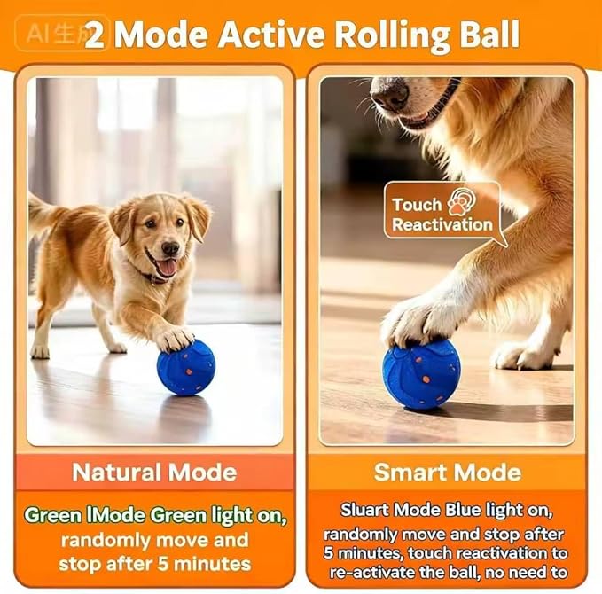 Interactive Dog Ball for Medium Dogs, Smart Automatic Rolling Ball for Dogs, Interactive Dog Toys & Enrichment Toy for Puppies and Active Dogs