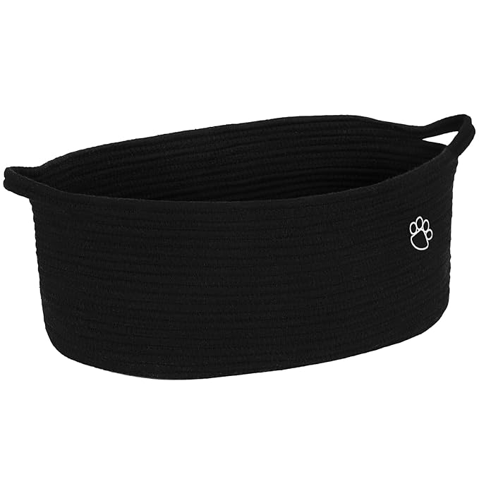 Optish Dog Toy Basket, Toy Storage Box and Bin with Handles, 19.7" X 11" X 7.9" (30L) Large Woven Rope Basket for Blankets, Living Room, Bedroom, Black