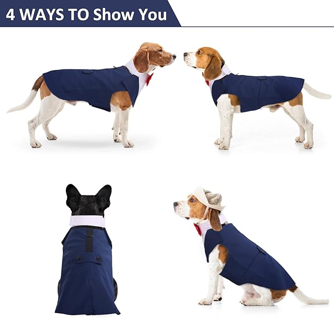 DORA BRIDAL Dog Tuxedo for Large Dogs, Dog Suit and Bowtie, Formal Dogs Wedding Outfit, Pet Tuxedo and Bandana Set Valentines Birthday Christmas Party Costumes for Labrador,Golden Retriever, Blue, XL
