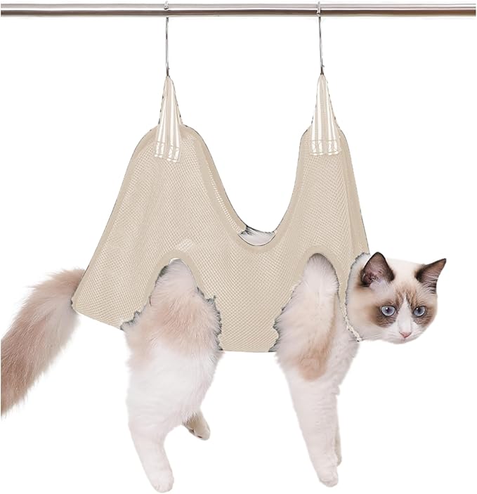 Cat Grooming Hammock Harness for Small Dogs,Pet Hammock Restraint Bag for Bathing Nail Trimming Ear Eye Claw Care_L(Khaki), Large