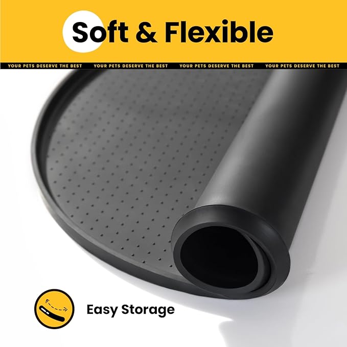 Conlun Dog Food Mat,1/2 Inch Raised Edges Cat Feeding Mat for Spill Containment,BPA-Free Silicone Pet Food Mats for Floor Waterproof,Rubber Dog Placemats for Food and Water Bowls(Black,19"x12")