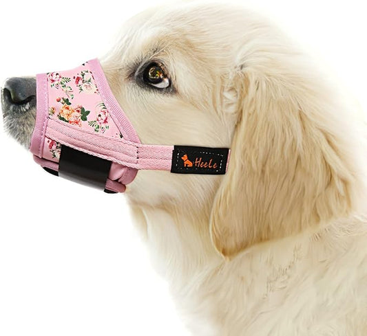HEELE Dog Muzzle,Soft Nylon Muzzle Anti Biting Barking Chewing,Air Mesh Breathable Drinkable Adjustable Loop Pets Muzzle for Small Medium Large Dogs 4 Colors 4 Sizes (P-Pink Flower, XS)