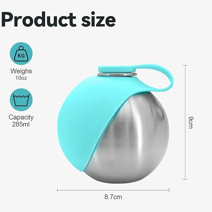 2 in 1 Portable Dog Water Bottle, 2026 New 10oz Spherical Stainless Steel Pet Bottle with Silicone Foldable Bowl, No-Spill Leak-Proof Design, Dog Water Bottle for Walking, Hiking, Travel (Pink*2)