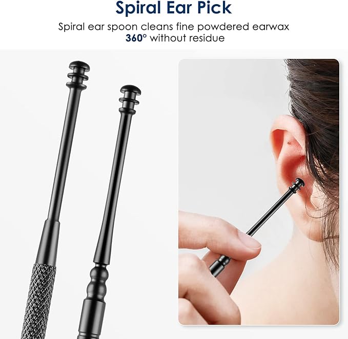 Ear Cleaning Kit,Safe Ear Wax Removal Tool,Earwax Removal Kit,Easy to Use,Painless Ear Pick,with Storage Box and Cleaning Brush (Black)