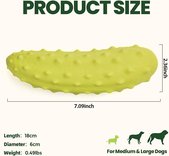 LIFLIX Tough Squeaky Dog Toys, Durable Dog Chew Toy with Natural Rubber, Teething Toys for Medium Large Breeds, Cucumber Pickle Shape, Yellow