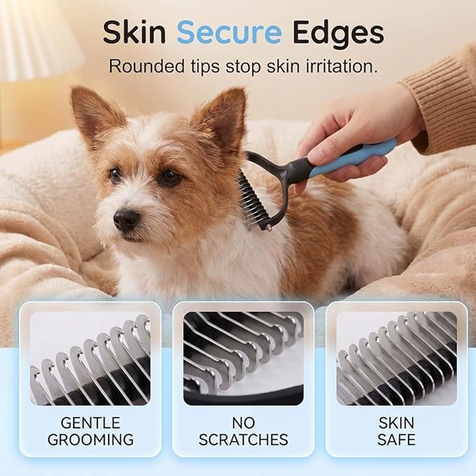 Pet Pro Grooming Tool, Pet Grooming Rake Double Sided Shedding Deshedding Brush for Dogs Cats, Undercoat Rake Dematting Comb for Long Haired Pets with Stainless Steel Teeth