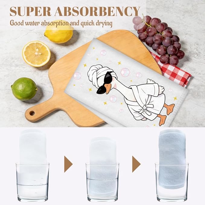 WADORN 4Pcs Funny Goose Kitchen Hand Towels, Cute Goose Kitchen Dish Tea Towels 24 x 16 Inch Soft Microfiber Absorbent Home Bathroom Decorative Gifts for Farm Animal Gifts Bird Lovers Housewarming