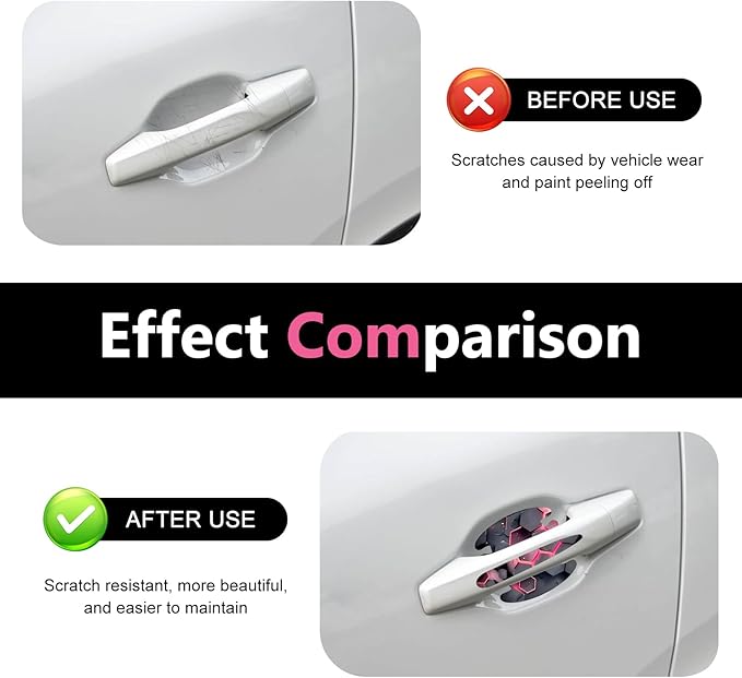 8 PCS Car Door Handle Protector Stickers, Carbon Fiber Scratch-Resistant Automotive Bowl Decals, Self-Adhesive Car Door Handle Paint Protective Film, Universal for Most Cars (Style 2)