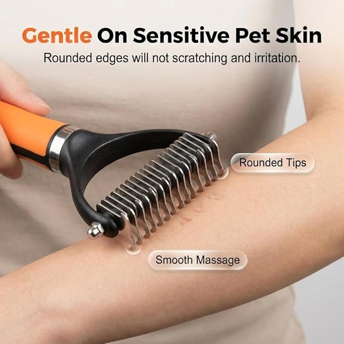 Pet Grooming Brush Tool, Double Sided Dematting Comb for Cats & Dogs, Undercoat Rake Safe Dog Deshedding Brush, Pet Dematting Comb for Long Thick Haired Pets, Removes Tangles Knots and Loose (Green)