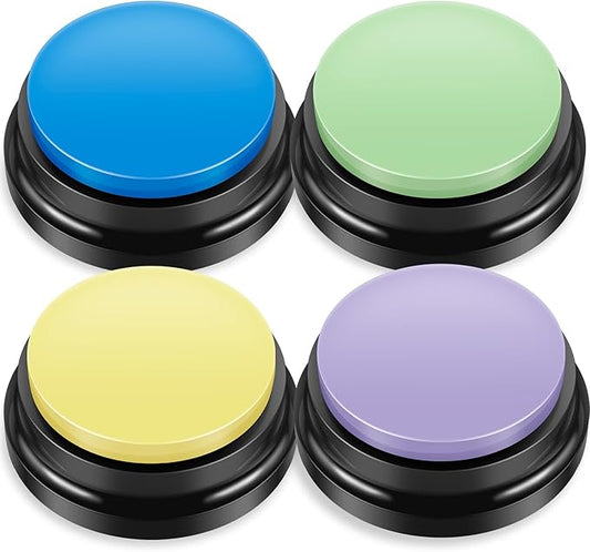 4Pcs Dog Button Pet Communication Button Pet Training Buzzer Battery Operated Recordable Small Clear Talking Button Portable Dog Talking Button for Dog Cat Training Office Home