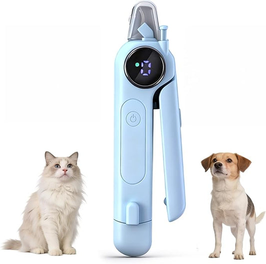 2-in-1 Dog Nail Clippers w/Light & Grinder, Pet Nail Clippers & Dog Nail Grinder for Black Nails, HD Smart Display Pet Trimmer, 3-Speed Quiet Rechargeable for S/M/L Dogs Cats (Blue)