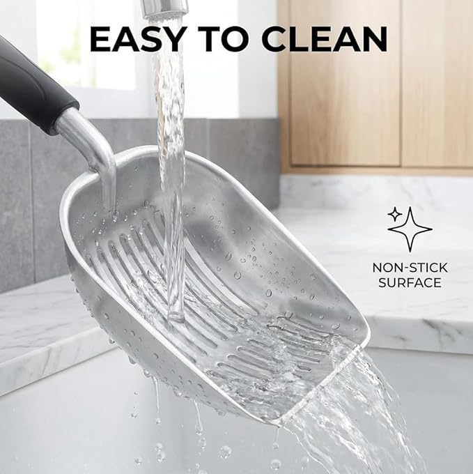 Heavy-Duty Cat Litter Scoop with Holder&Litter Bags, Metal Cat Scooper with Bags, Aluminum Kitty Poop Sifting Shovel Captures All Clumps, Speed Sifter Litter Box Scooper with Cats Caddy