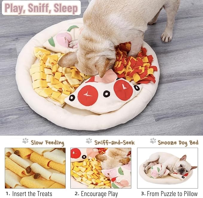 Dog Snuffle Mat Slow Feeding Mats Sniffing Puzzle Toys Interactive Burrow Activity Hide and Seek Enrichment Toys for Foraging Training Dog Gifts for Small Medium Large Dogs (Pizza)