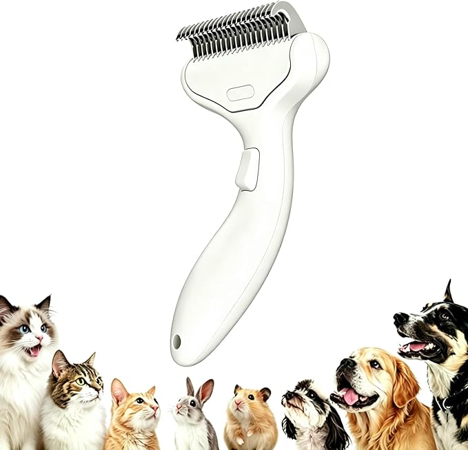 Undercoat Rake for Dogs & Cats, Deshedding Brush for Long haired Pets,Dog Brush for Shedding with Release Button,Best Cat Undercoat Brush&Deshedding Tool for Grooming (Off-White)