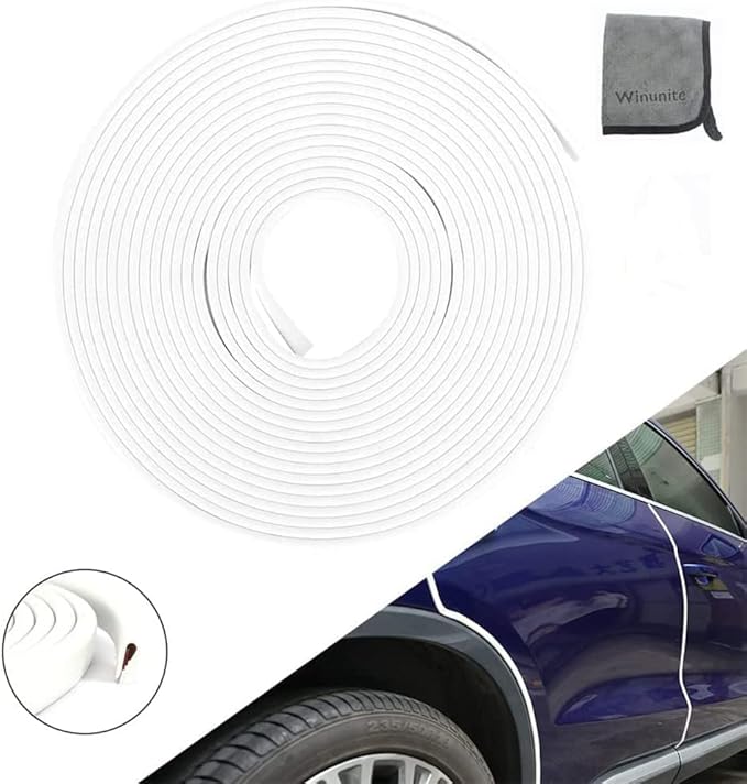 Winunite 16.4ft (5m) Car Door Edge Guards White – Self-Adhesive PVC, U-Shaped, Fits Most Vehicles, Fade-Resistant, Scratch- and Chip-Resistant – Reduces Dings in Parking Lots