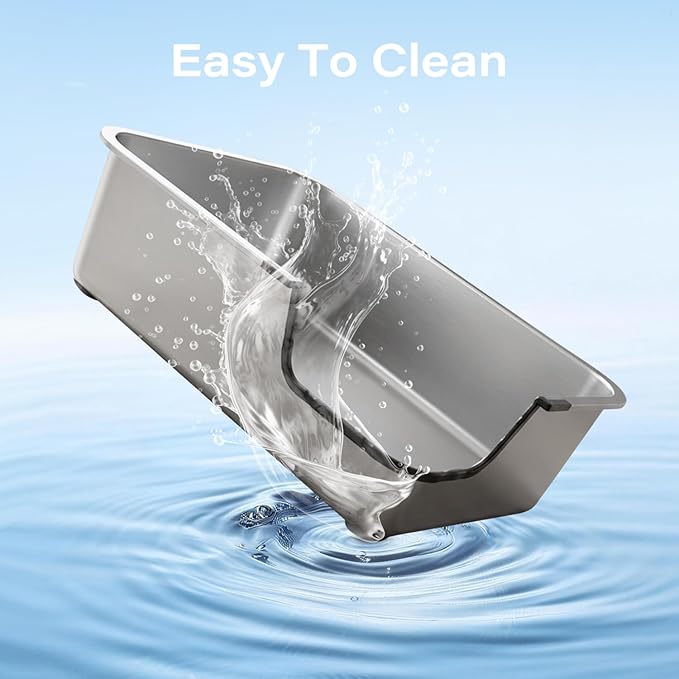 Stainless Steel Cat Litter Box, 17.5"L x 13.6"W x 6"H Metal Cat Litter Box with Low Entry for Senior, Injured Cats Anti-Slip Non-Stick No Odor Easy to Clean for Most Cats with Weight of 14Ibs or Less