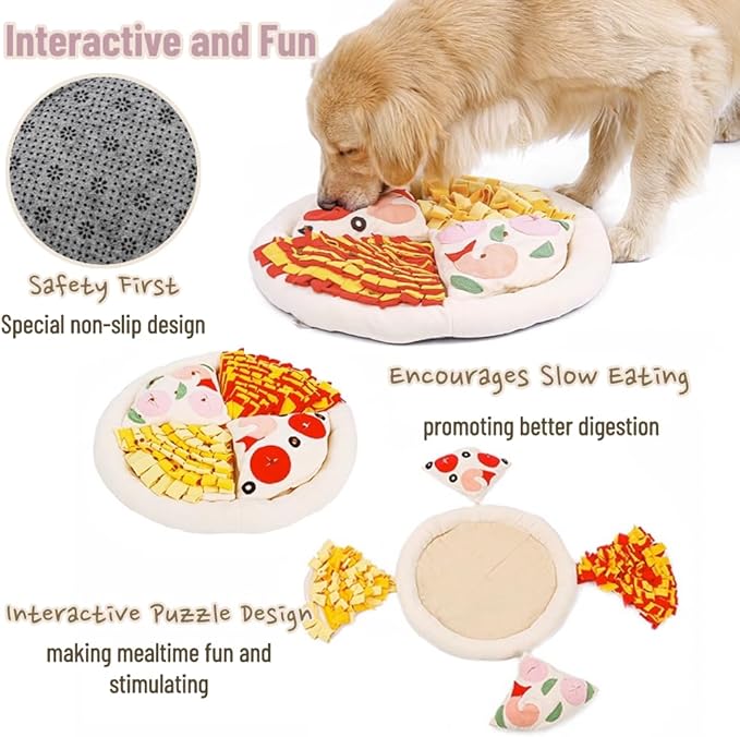 Dog Snuffle Mat Slow Feeding Mats Sniffing Puzzle Toys Interactive Burrow Activity Hide and Seek Enrichment Toys for Foraging Training Dog Gifts for Small Medium Large Dogs (Pizza)