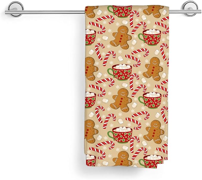 Christmas Kitchen Towels Brown Gingerbread Man Winter Dish Towels 16×24 Inch Soft Absorbent Marshmallow Candy Xmas Hand Cloths Decorative for Kitchen Drying Set of 2