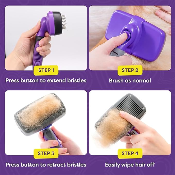 Self-Cleaning Pet Grooming Brush for Cats and Dogs, Curved Pin Needle Brush for Short and Long Hair