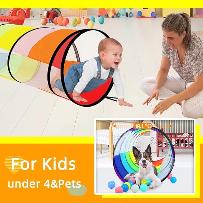 Kids Play Tunnel,Pop Up Crawl Through Tunnel Play Tent for Baby Kids Children or Pet,Foldable Pop Up Tents with Carry Bag (Colorful Play Tunnel with Mesh)
