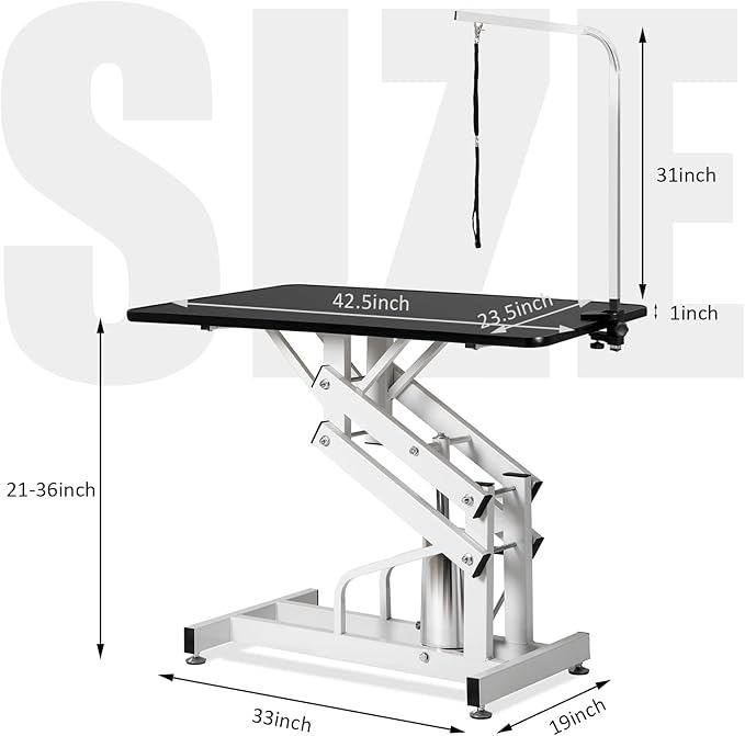 42.5” Pet Dog Hydraulic Grooming Table Adjustable Height Trimming Drying Table with Arms, Noose for Small/Medium/Large Dogs, Cats, Maximum Capacity Up to 360lbs
