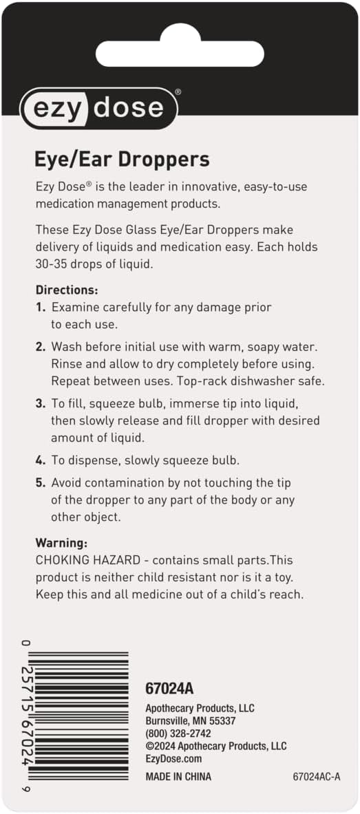 EZY DOSE Ear and Eye Medicine Dropper for Liquid Medicine, 1ml Capacity Glass, Deliver Correct Dose, Convenient and Easy to Use, BPA Free