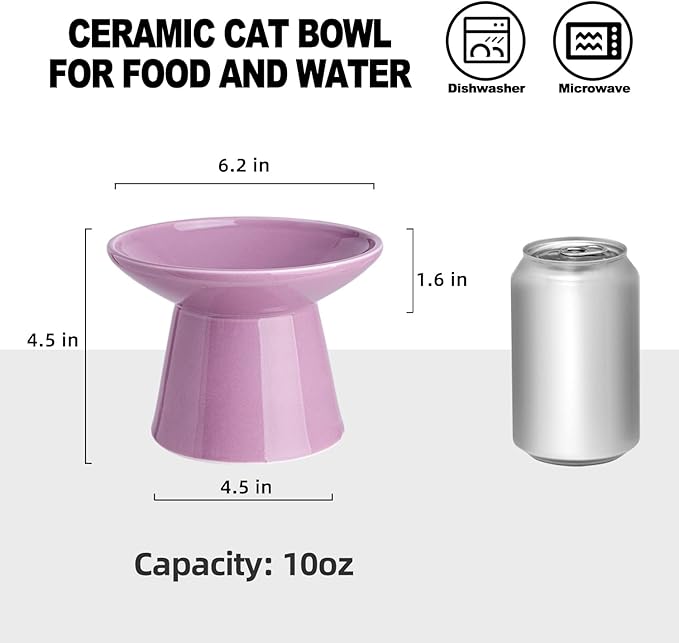 6.2 Inch Extra Wide Elevated Ceramic Cat Bowls, Food and Water Bowl Set for Elder Big Cats Small Dogs, Raised Design for Pet Easy Eating, Protect Cat's Spine Set of 1(Dark Purple)