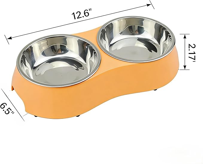 Large Orange Double Pet Bowl – Non-Slip Stainless Steel Food & Water Set for Medium/Large Dogs & Multiple Cats, BPA-Free Mess-Free Feeding Dishes