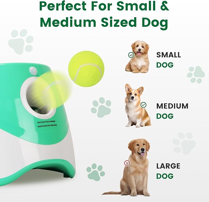 Automatic Dog Ball Launcher, Dog Ball Thrower Interactive Fetch Machine with 6 Tennis Balls 3 Adjustable Launch Distance for Small Medium Dogs