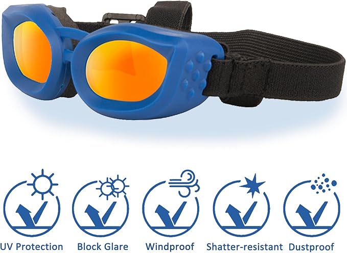 Dog Goggles Small Breed, UV/Wind/Dust/Fog Protection Pet Sunglasses with Adjustable Strap,Outdoor Dog Sunglasses for Small Dogs,Easy Wear
