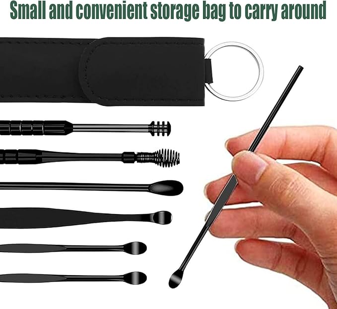 12 Pcs Ear Pick Earwax Removal Kit, Ear Cleaning Tool, Stainless Steel Earwax Removal Tool with Leather Storage Box (Black&Yellow)
