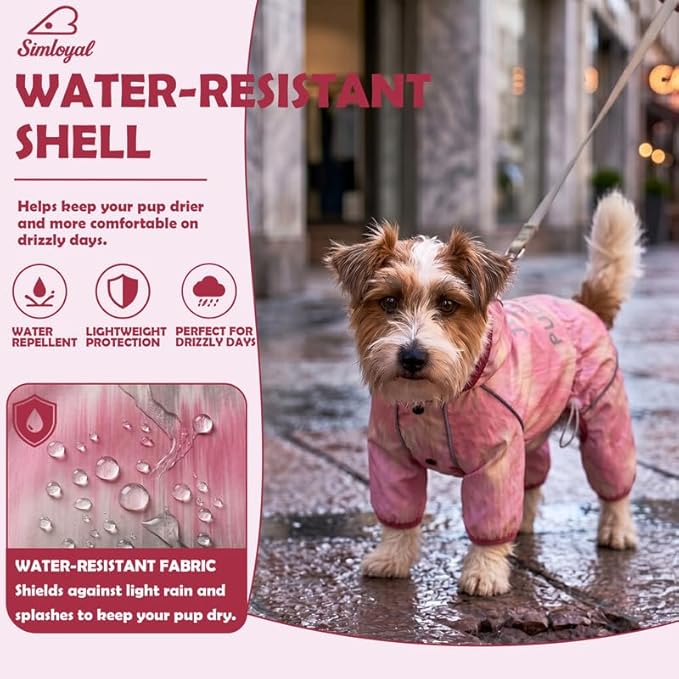 Dog Raincoat with Hood, Full Coverage Dog Rain Suit, Puppy Rain Jacket for Small Dogs Outdoor Use, Pink Watercolor Size L