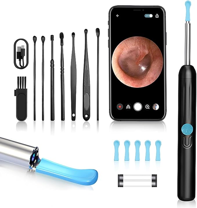 Ear Wax Removal Kit,Earwax Removal Tools with 1080P HD Camera and 6 LED Lights,IP67 Waterproof,Multi-Purpose 8 Pcs Ear Cleaning Kit,Easy to Use,Ear Cleaner with Camera for iOS and Android