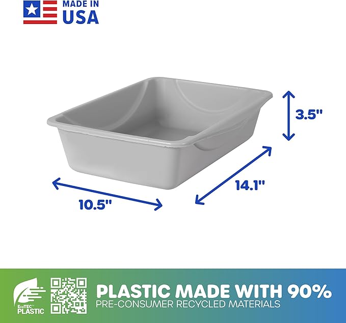 Petmate Basic Open Cat Litter Pan, Multidirectional Easy to Clean Plastic Litter Box, Gray, Made in USA, 14.5" x 10.5" x 3.5", Small Recommended for Kittens and Small Cats