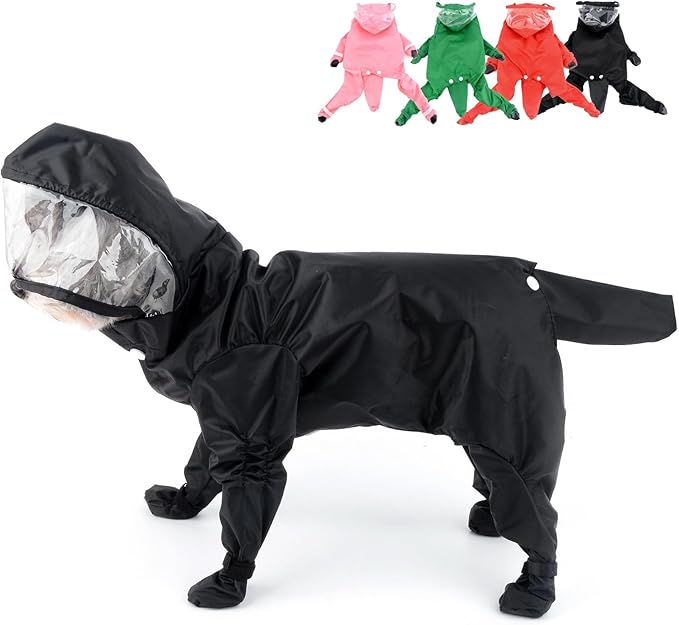 Zunea Waterproof Dog Raincoat with Hood for Small Dogs Rain Poncho Jumpsuit with Rain Boots Puppy Hooded Slicker Rainwear Four-Legged Pet Rain Jacket for Walking Black XL