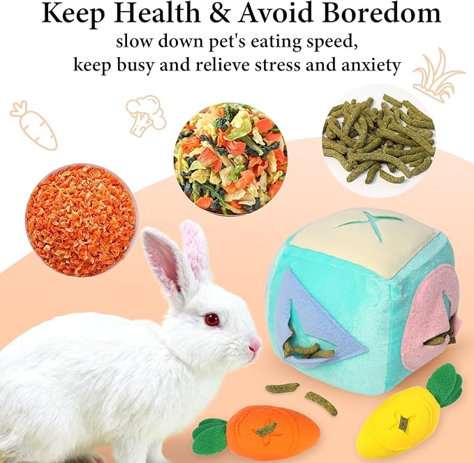 Large Rabbit Foraging Toy with Bell, Washable Puzzle Feed Game Rabbit Toy for Bunnies Boredom, Snuffle Ball Treat Dispenser Exercise Bunny Enrichment Toys, Bunny Toys for Indoor Bunnies(Blue)
