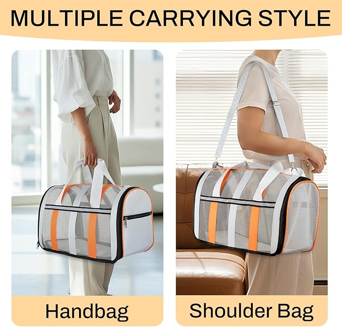 Soft Sided Pet Carrier, Airline Approved Dog Cat Travel Bag with Mesh Windows, Collapsible Portable Pet Carrier for Small Medium Dogs Cats (Orange)