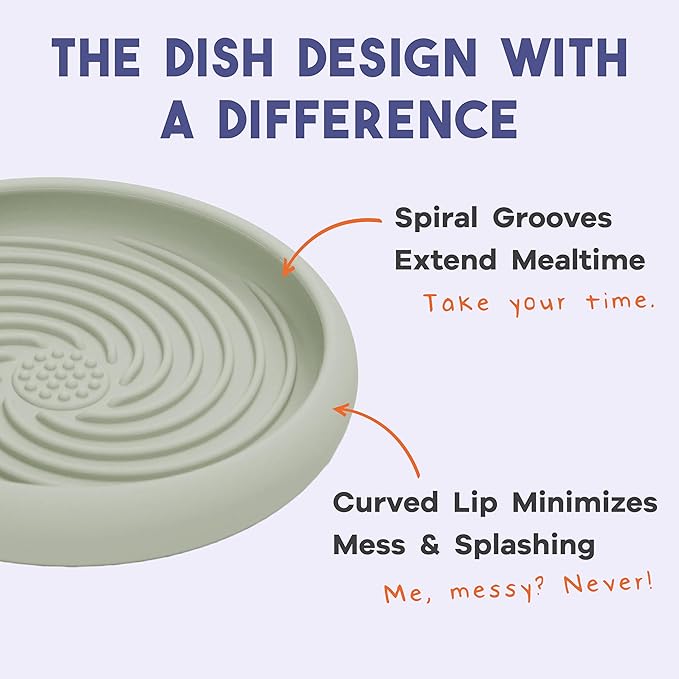 Awoo Lick Dish - Silicone Lick Mat + Slow Feeder for Cats & Small Dogs - Non-Slip Design with Suction Cups - Dishwasher Safe, Extends Mealtime, Reduces Anxiety (Sage)