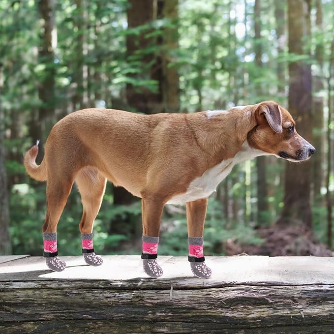KOOLTAIL Dog Socks for Hot/Cold Pavement to Prevent Licking Paws Scratching,Anti Slip Pet Boots&Paw Protector for Hardwood Floor,Traction Control Grip Booties for Small Medium Large Senior Dogs PinkXL