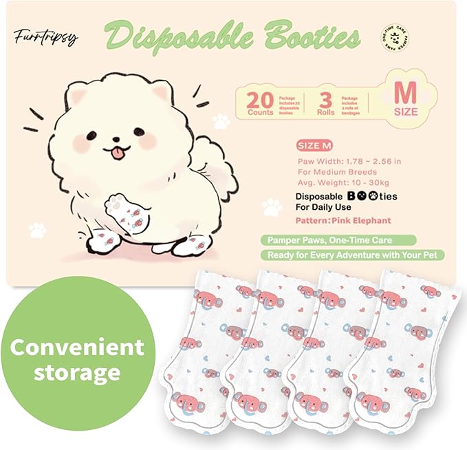 Disposable Dog Booties for Dog Cats, Pet Booties Waterproof and Breathable with Adjustable Bandage,Unstoppable Paw Protectors for Dogs Cats, 20 Counts(M)