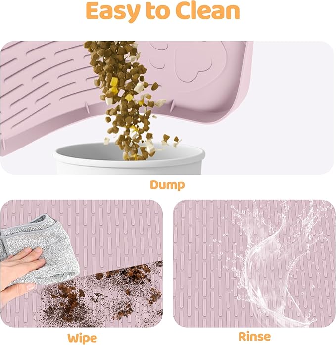 Dog Food Mat, Extra Large 50" x 35" Silicone Pet Feeding Mat with Raised Edge Pet Placemat for Small, Medium, and Large Pets Non-Slip, Easy to Clean (Pink)